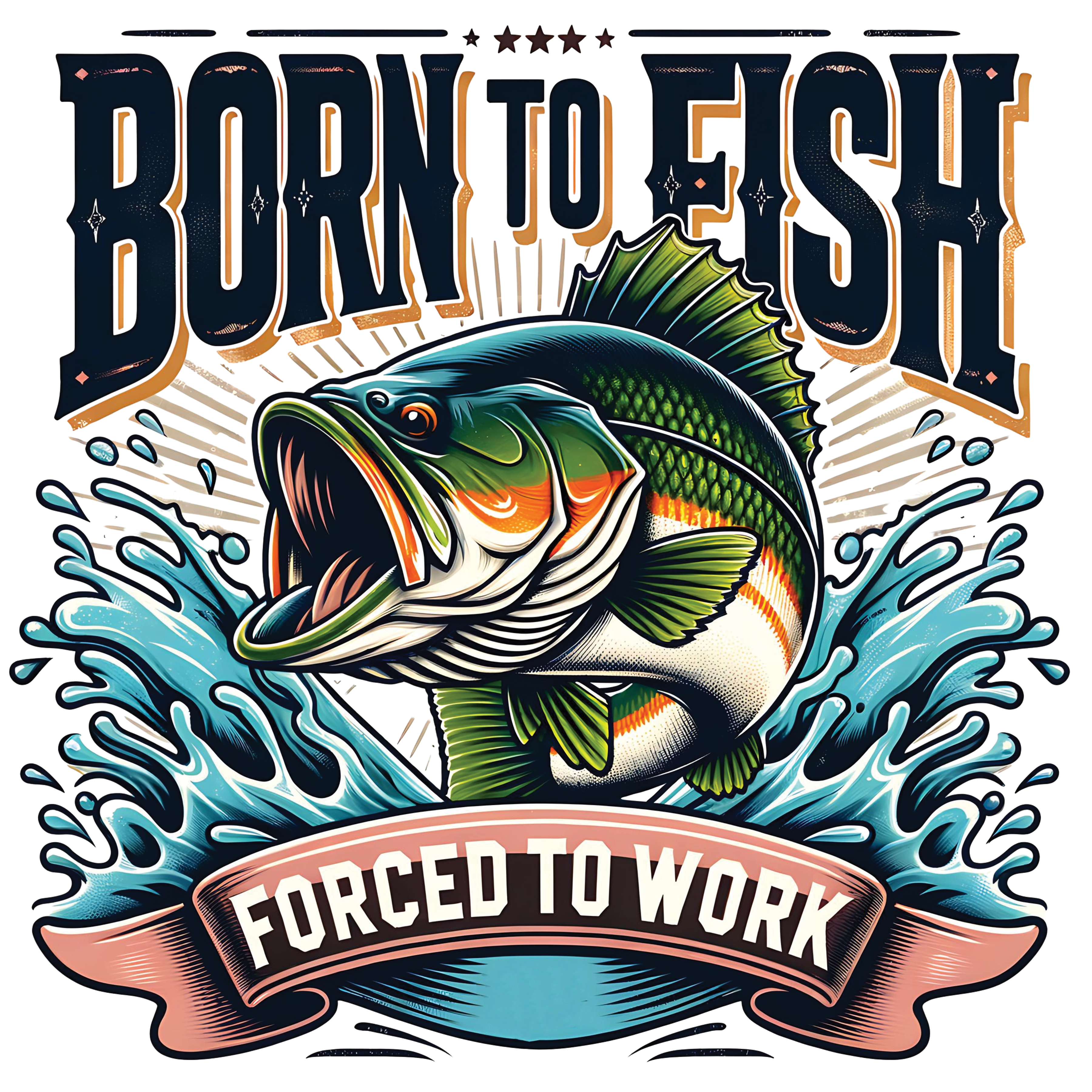 Born to Fish Forced to Work DTF Transfer – Funny Fishing Transfer