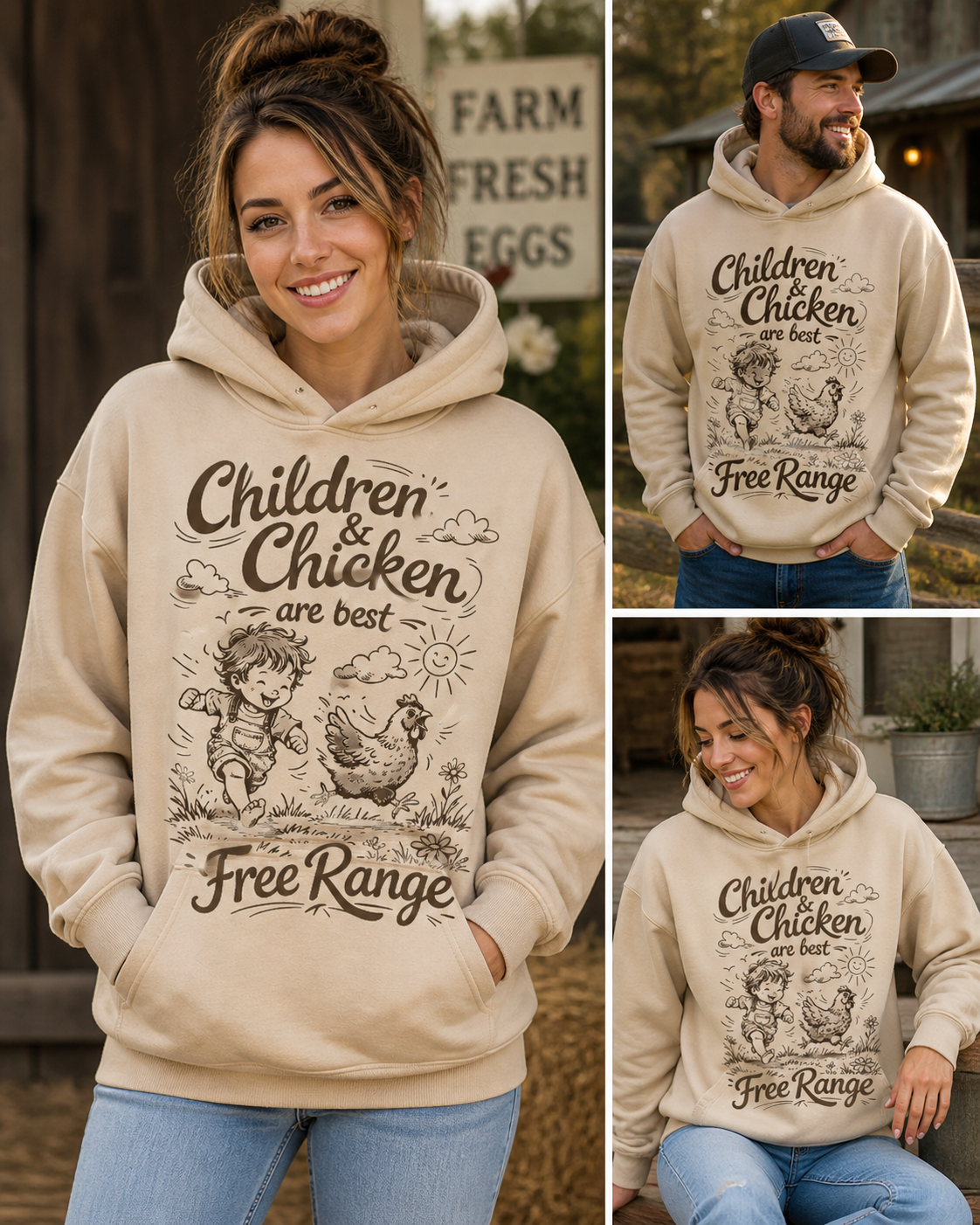 Children & Chicken Are Best Free Range – Funny Farm Life DTF Transfer
