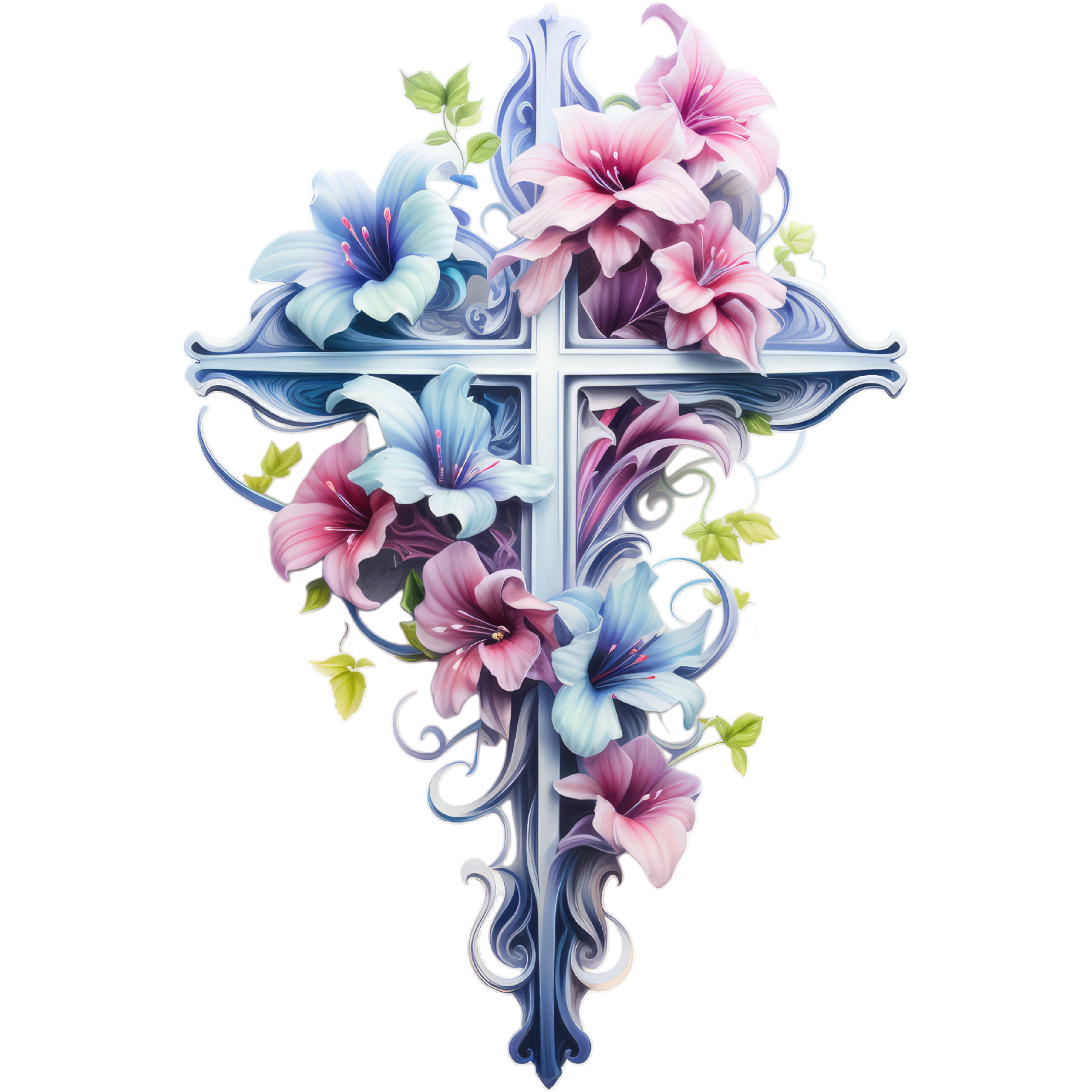 Floral Cross DTF Transfer – Faith-Inspired Design