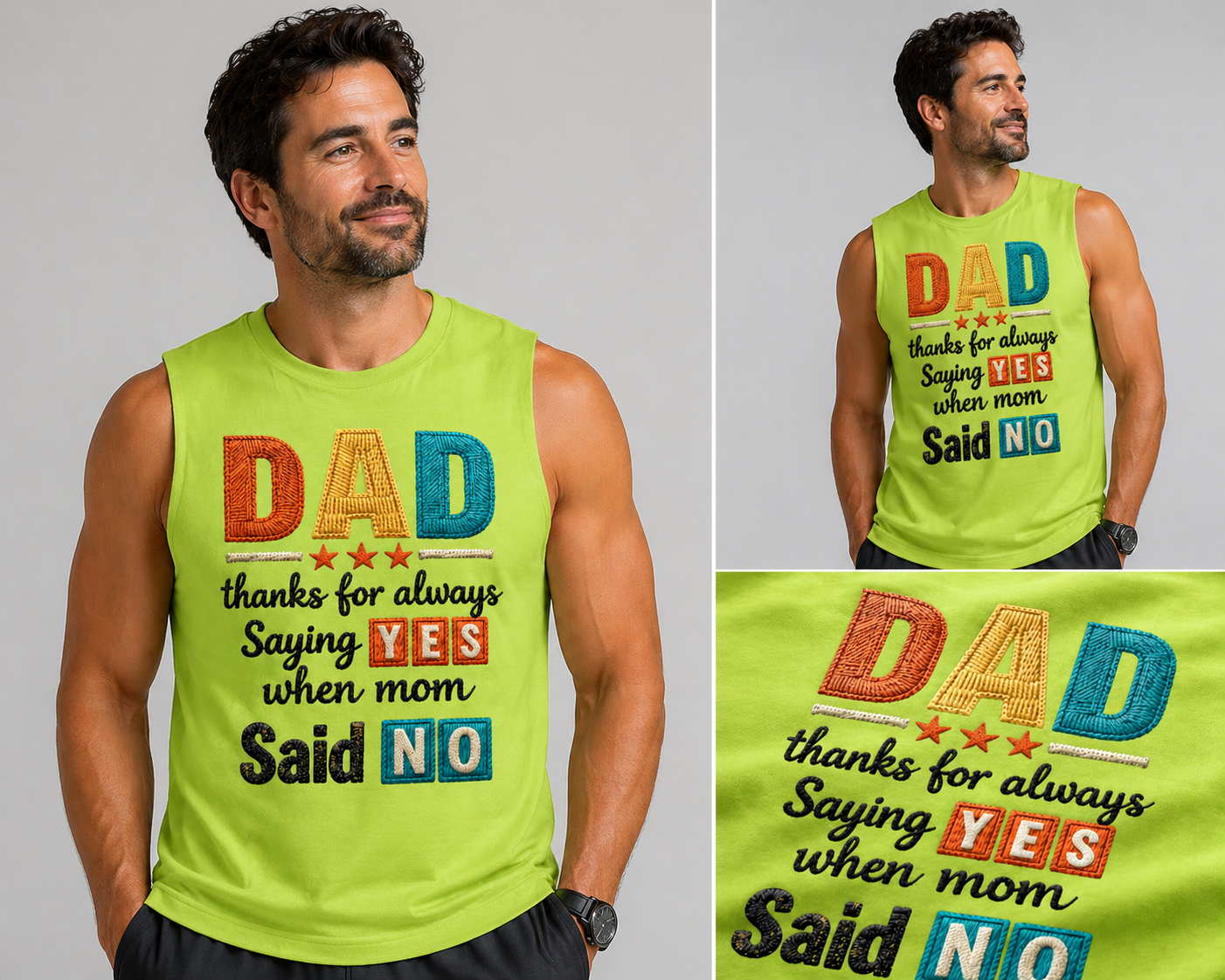 Dad Thanks for Always Saying Yes When Mom Said No – Embroidered Style DTF Transfer 👨‍👧‍👦💙