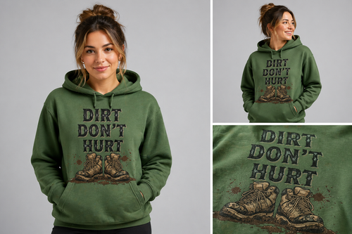 Dirt Don’t Hurt – DTF Transfer | Mud Boots Graphic | Outdoor Adventure Design