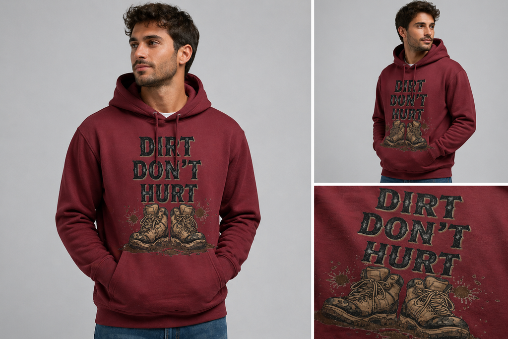 Dirt Don’t Hurt – DTF Transfer | Mud Boots Graphic | Outdoor Adventure Design
