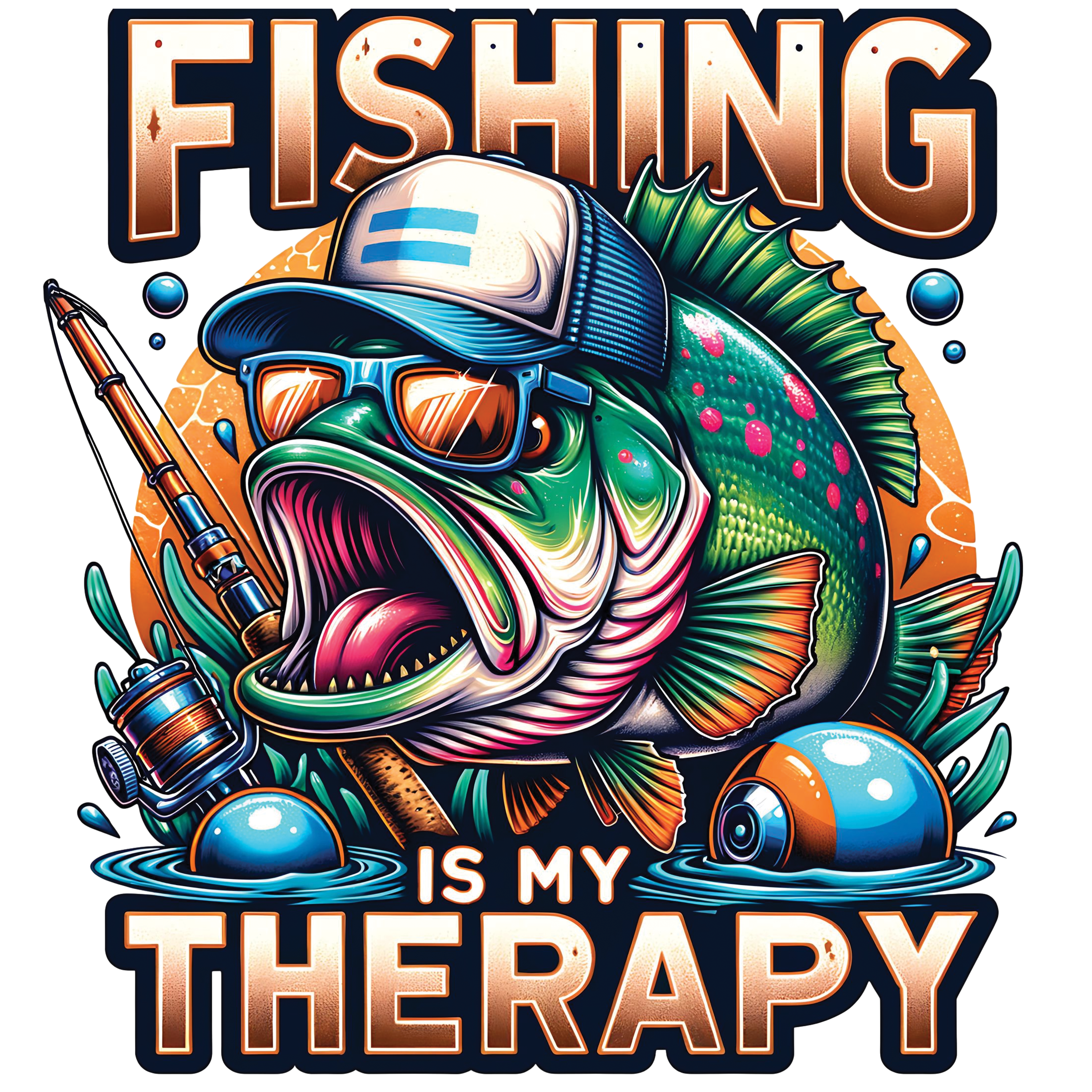 Fishing Is My Therapy – Premium DTF Transfer 🎣🧢