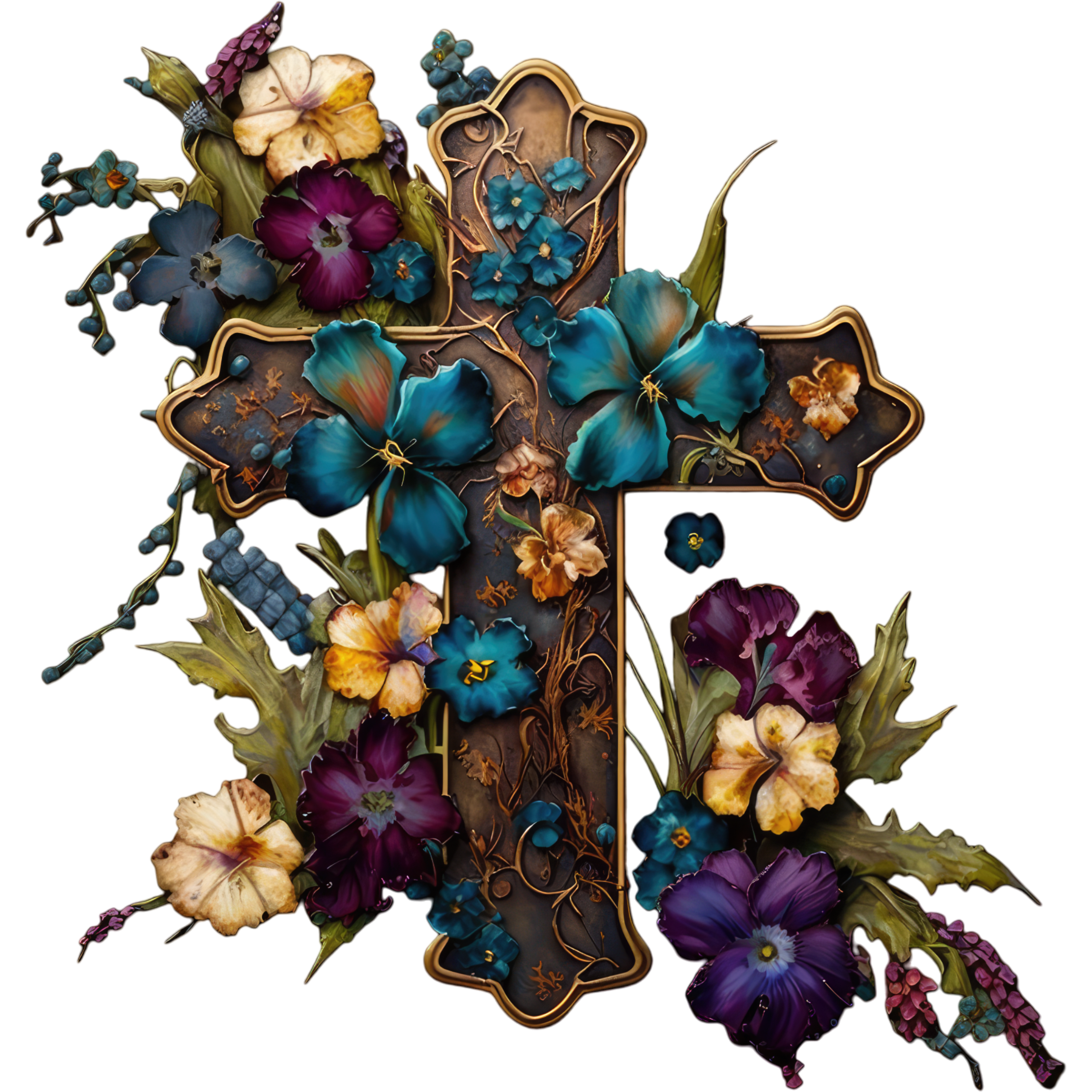 Vintage Floral Cross DTF Transfer – Rustic Faith Design