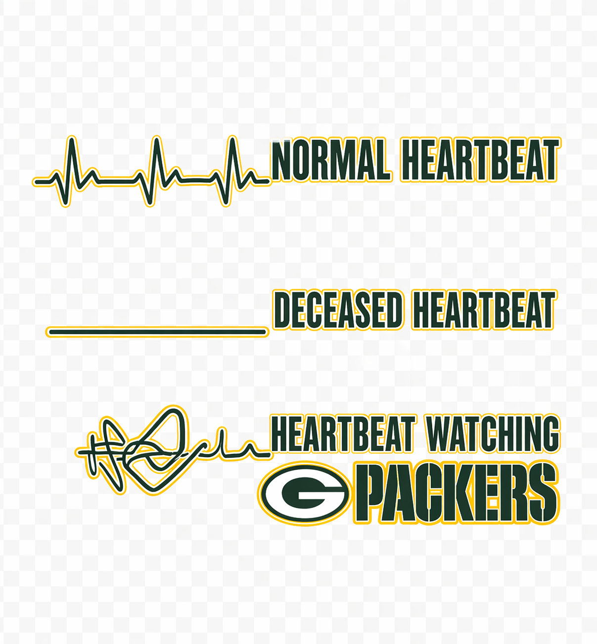 💚💛 Heartbeat Watching Green Bay – DTF Transfer