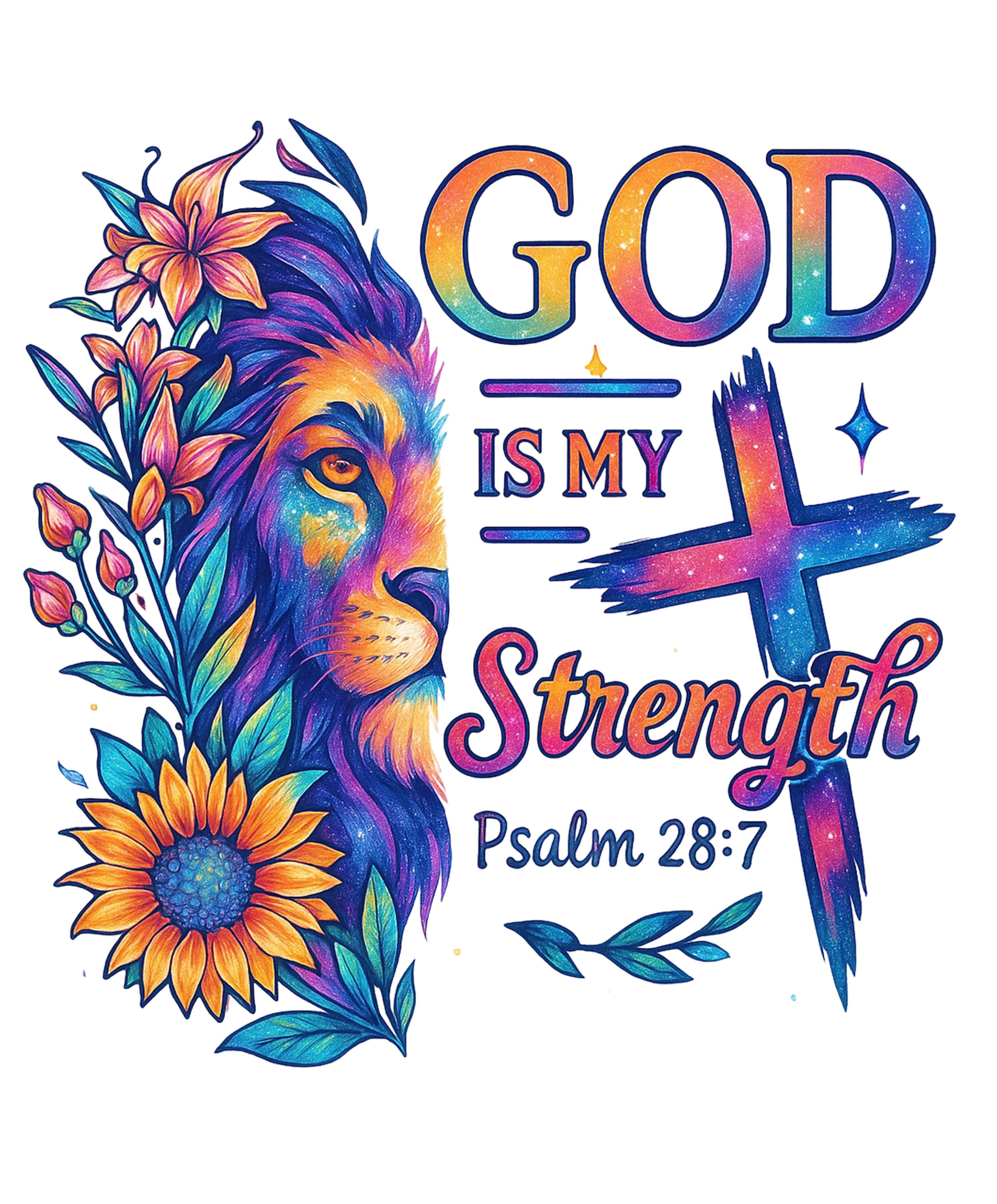 God Is My Strength” Lion – Psalm 28:7 DTF Transfer