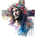 Floral Crown Cross – Jesus Watercolor DTF Transfer