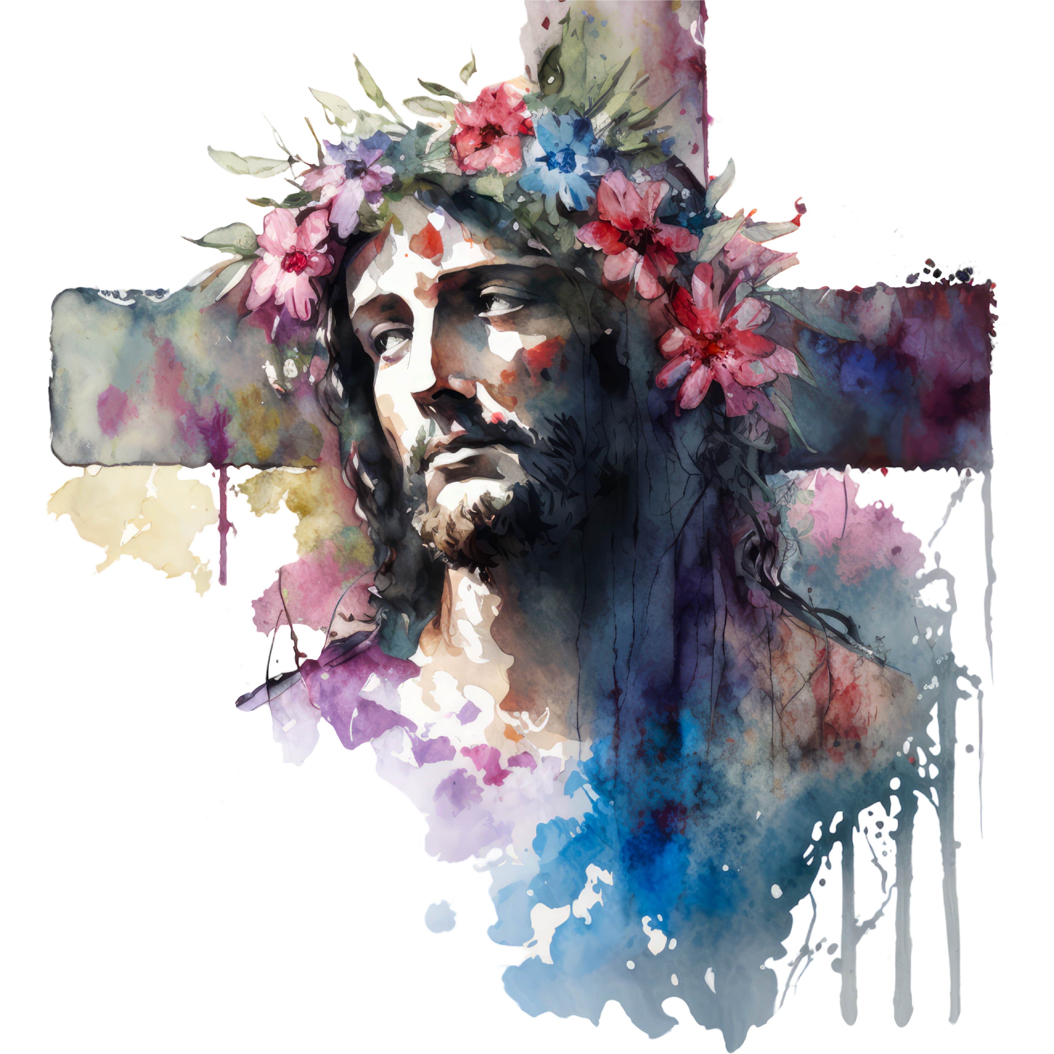 Floral Crown Cross – Jesus Watercolor DTF Transfer
