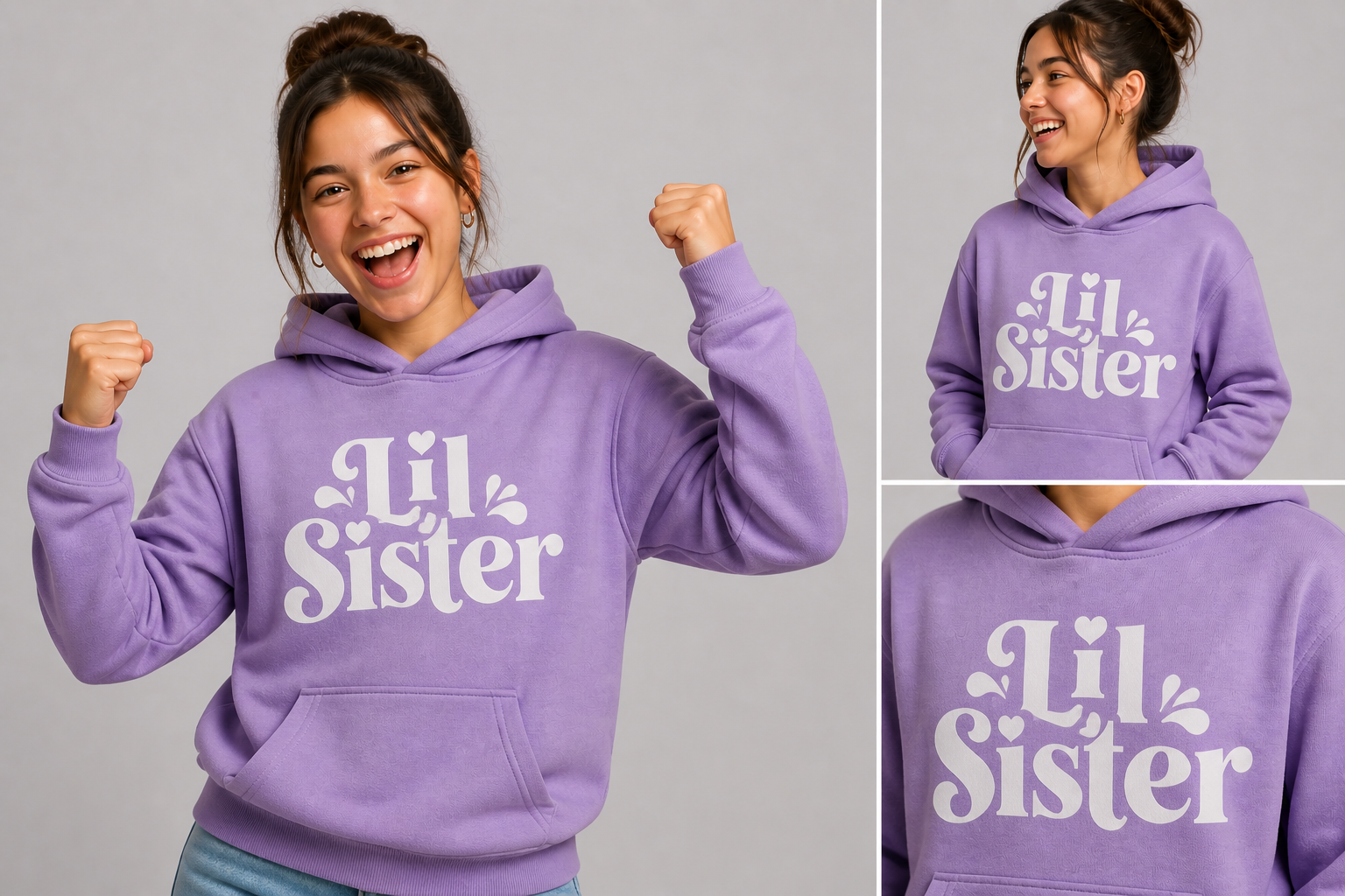 Lil Sister – White Typography DTF Transfer 🤍