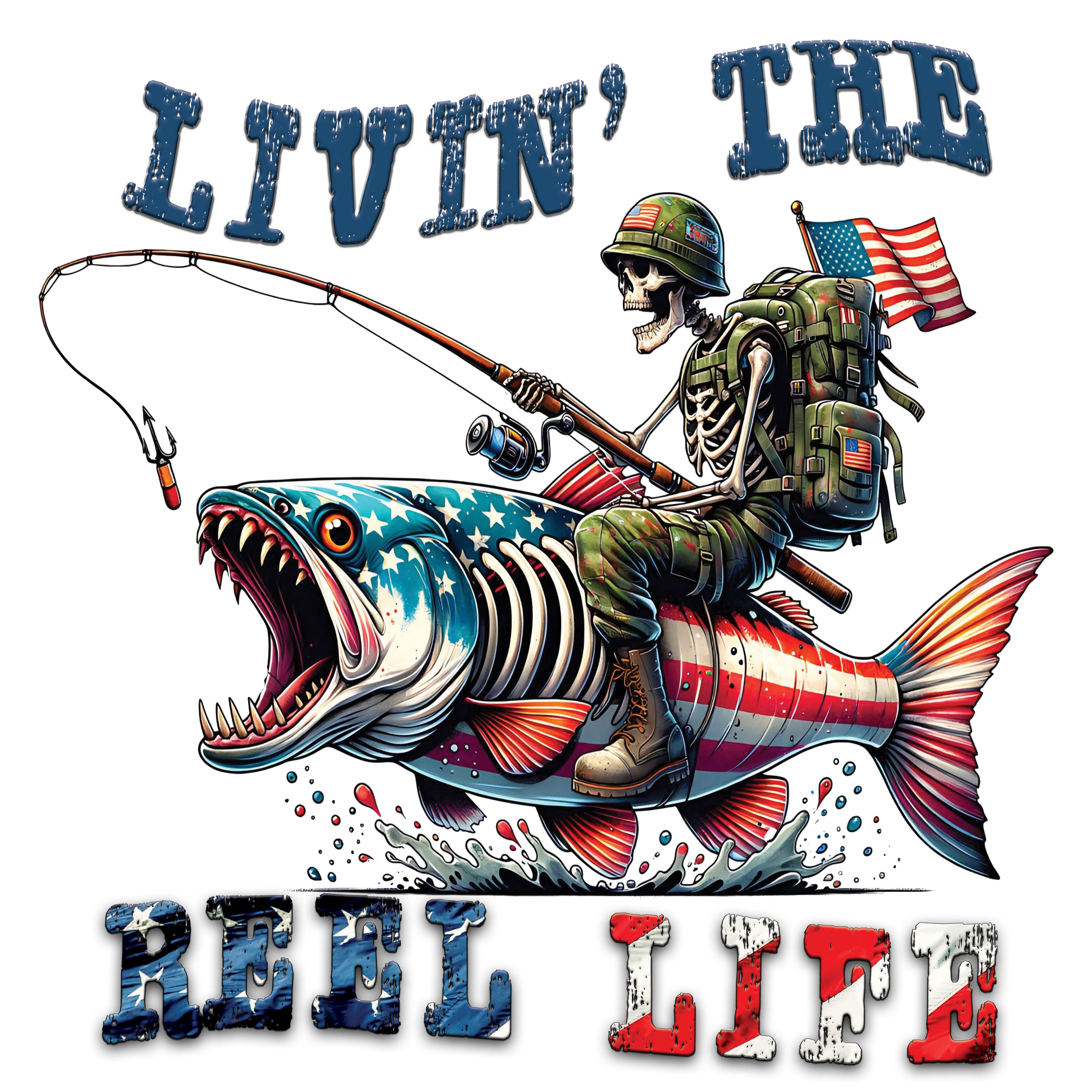 Livin’ The Reel Life – Patriotic Fishing DTF Transfer🎣