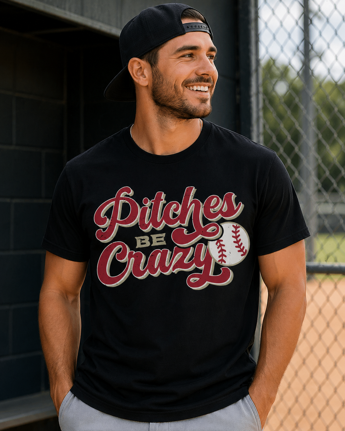 Pitches Be Crazy – Distressed Baseball DTF Transfer