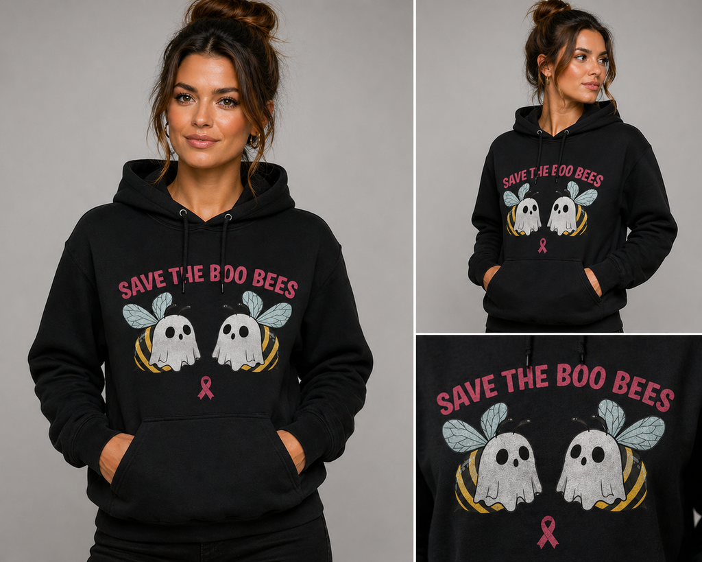 Save the Boo Bees – Breast Cancer Awareness Ghost Bee DTF Transfer 🐝🎀👻
