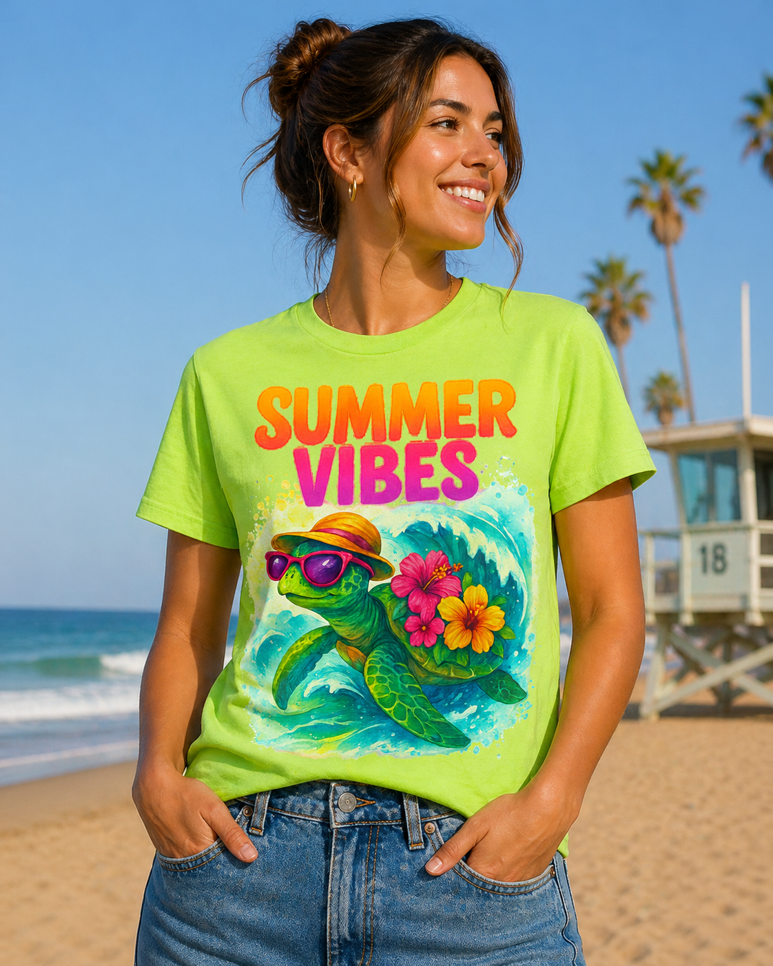 Summer Vibes Turtle – Tropical DTF Transfer | Beach Sea Turtle Design
