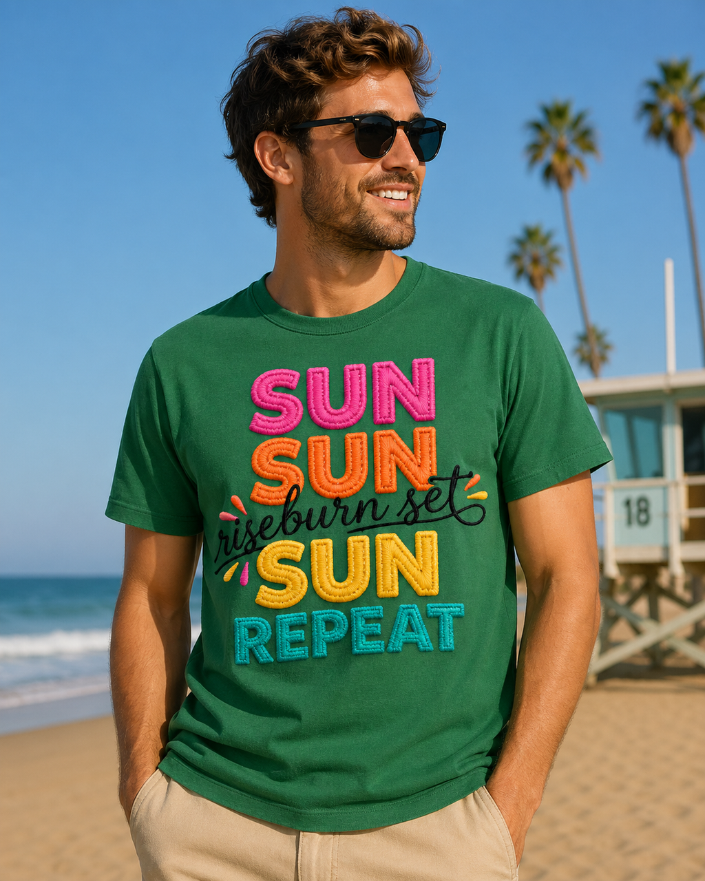 Sun, Sun, Rise, Burn, Set, Repeat – Summer DTF Transfer | Beach Life Design