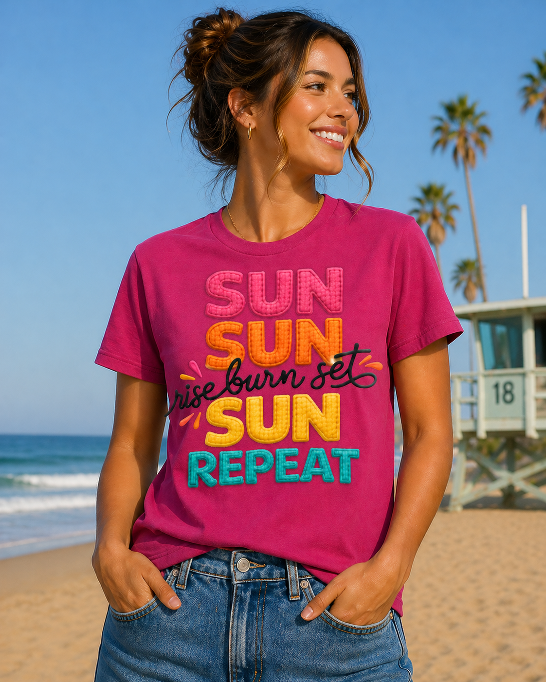 Sun, Sun, Rise, Burn, Set, Repeat – Summer DTF Transfer | Beach Life Design