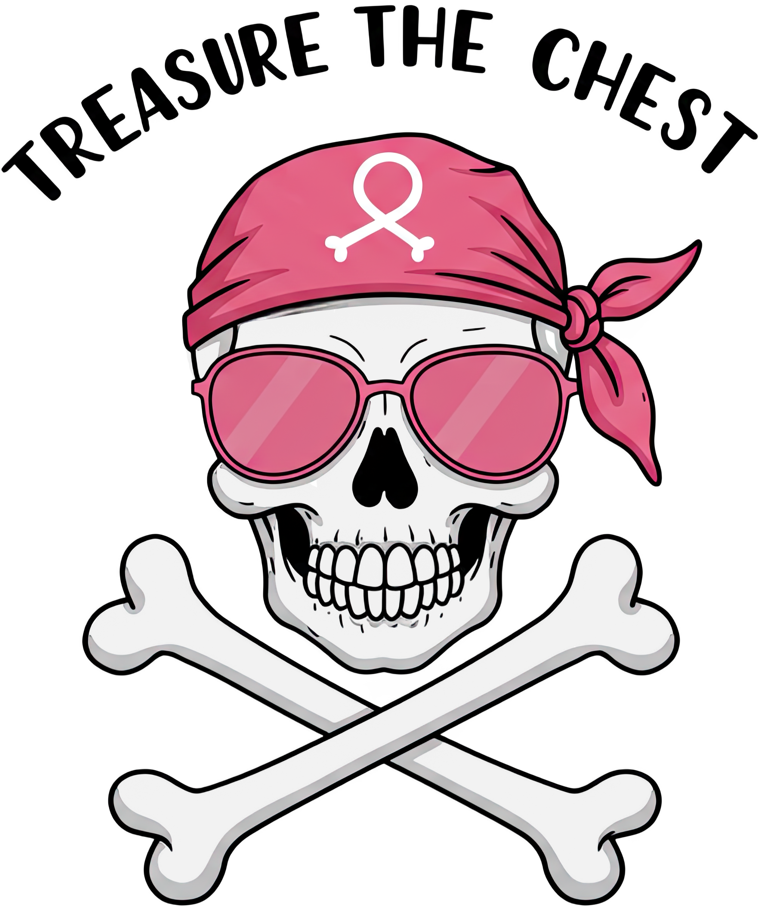 Treasure the Chest – Pink Skull & Crossbones Breast Cancer Awareness DTF Transfer 💀🎀