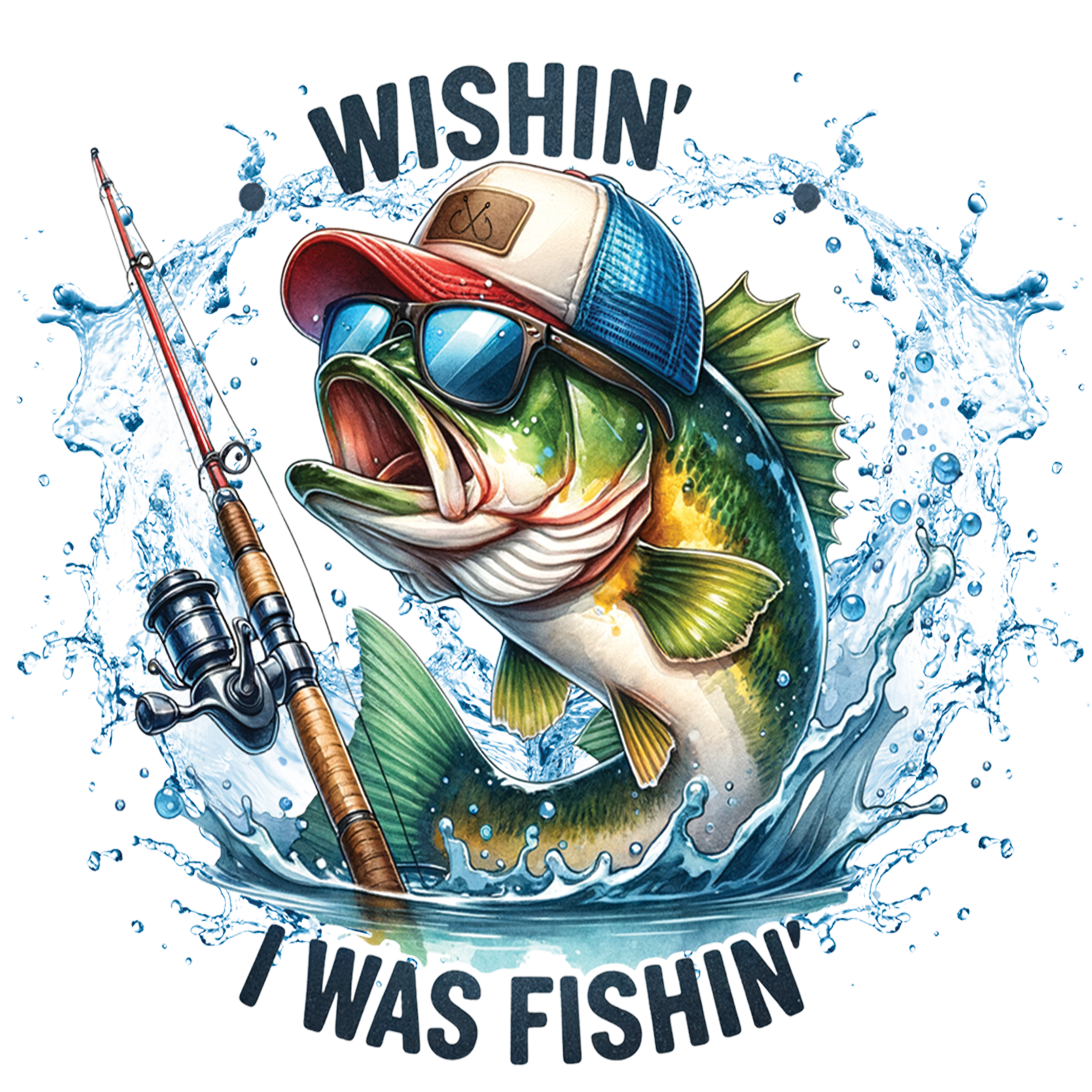 Wishin’ I Was Fishin’ – Funny Fishing DTF Transfer 🎣😎