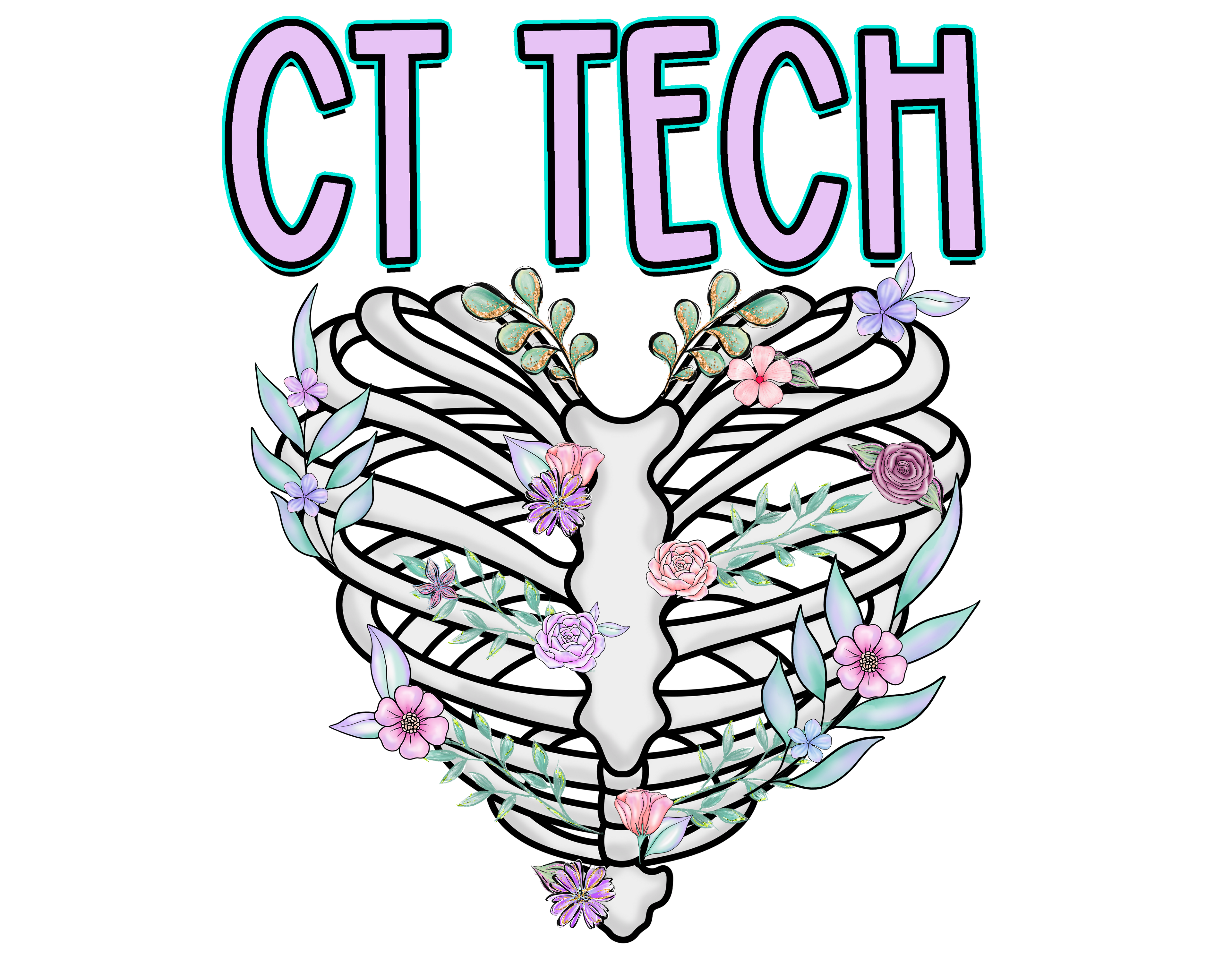 🩻🌸 CT Tech Floral Ribs DTF Transfer – Radiology Pride Design