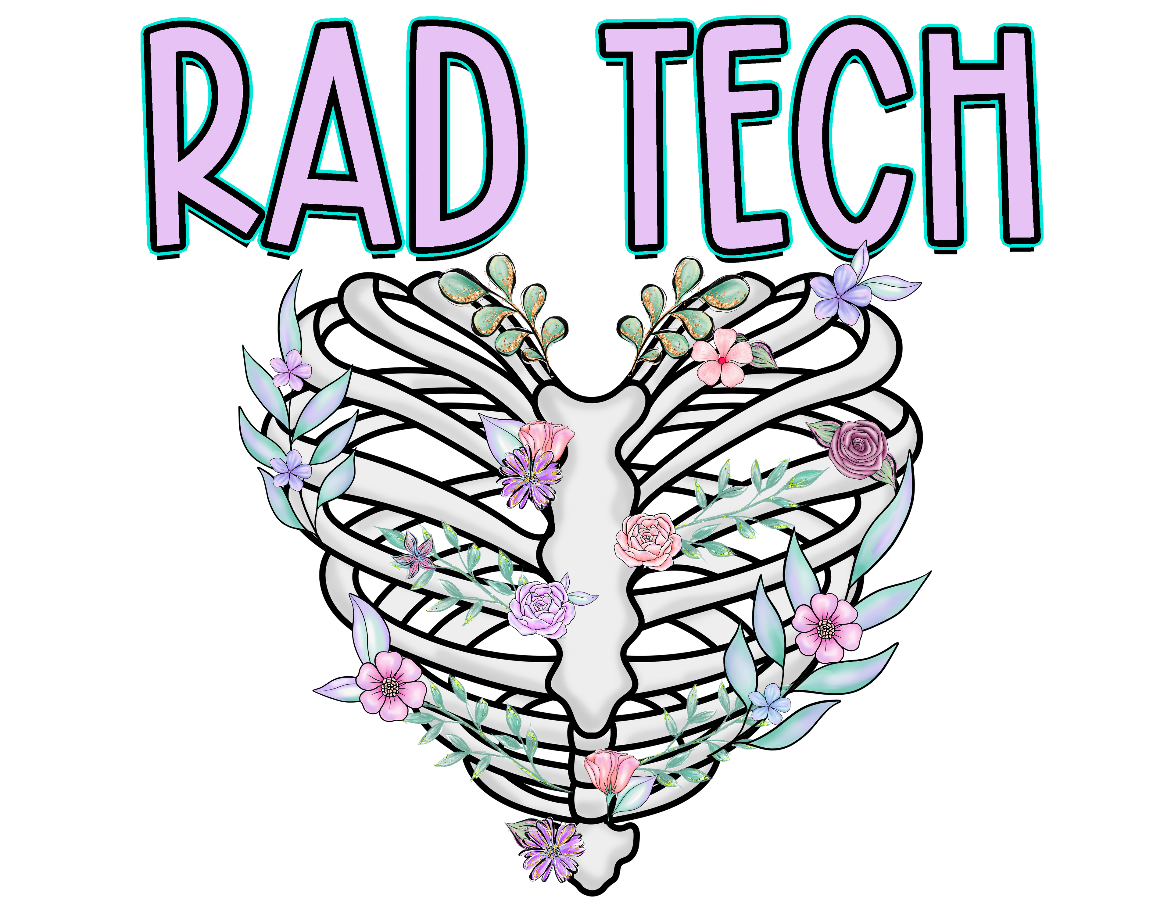 🩻🌸 Rad Tech Floral Chest DTF Transfer – Radiology Pride Design